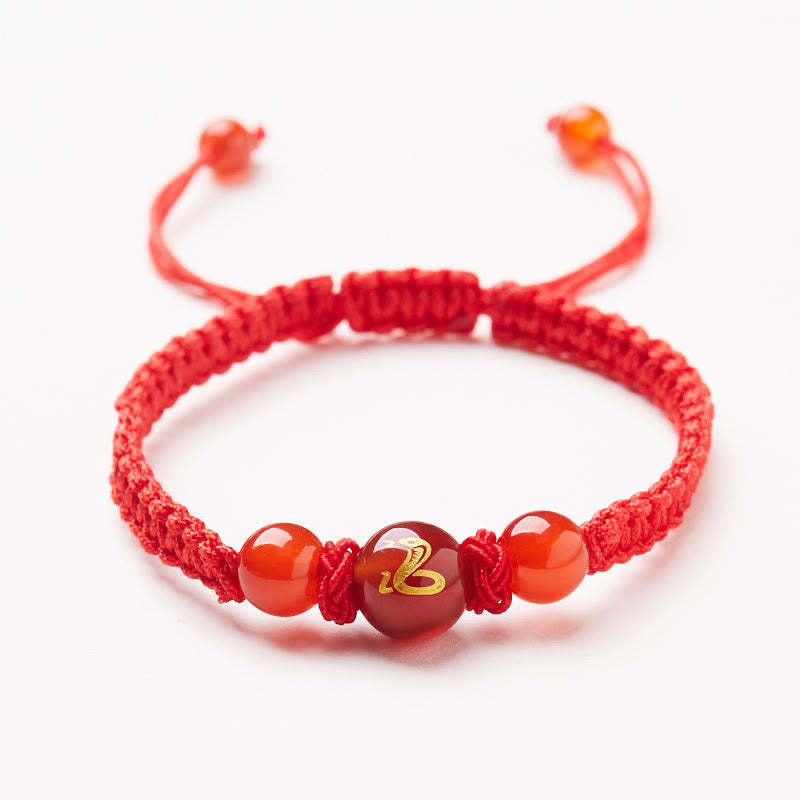 Natural Red Agate Chinese Zodiac Red String Braided Protection Luck Bracelet