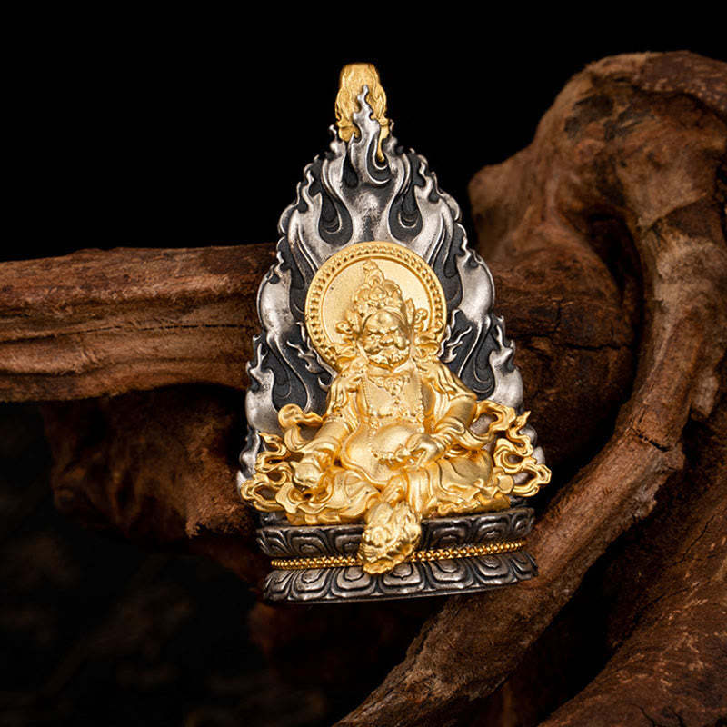 925 Sterling Silver Tibet Yellow Jambhala God of Wealth Blessing Necklace Pendant