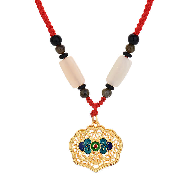 Vintage Auspicious Clouds Agate Wealth Necklace Pendant