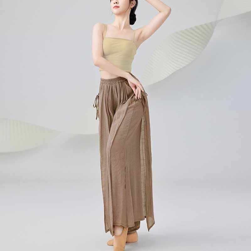 Solid Color Loose Cotton Linen Wide Leg Pants For Yoga Classical Dance
