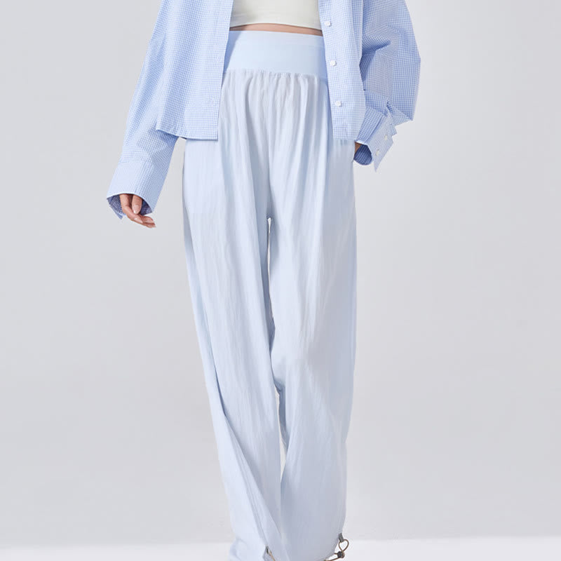 Casual Plain Loose High elastic belly support Women's Viscose Wide Leg Pants With Pockets