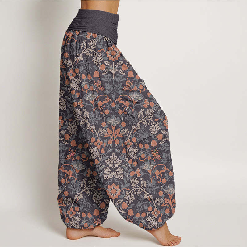 Casual Flower Vine Leaves Pattern Women's Elastic Waist Harem Pants