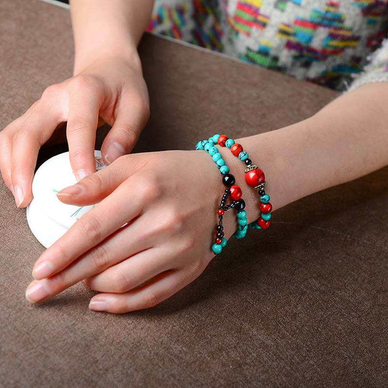 Turquoise Black Onyx Red Turquoise Bead Protection Bracelet
