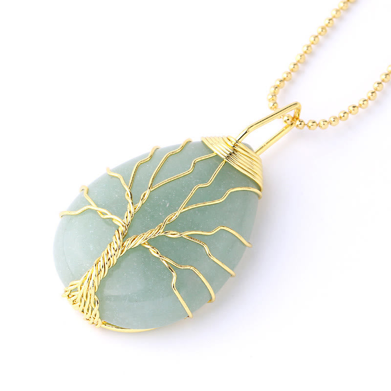 Natural Quartz Crystal Tree Of Life Healing Energy Necklace Pendant