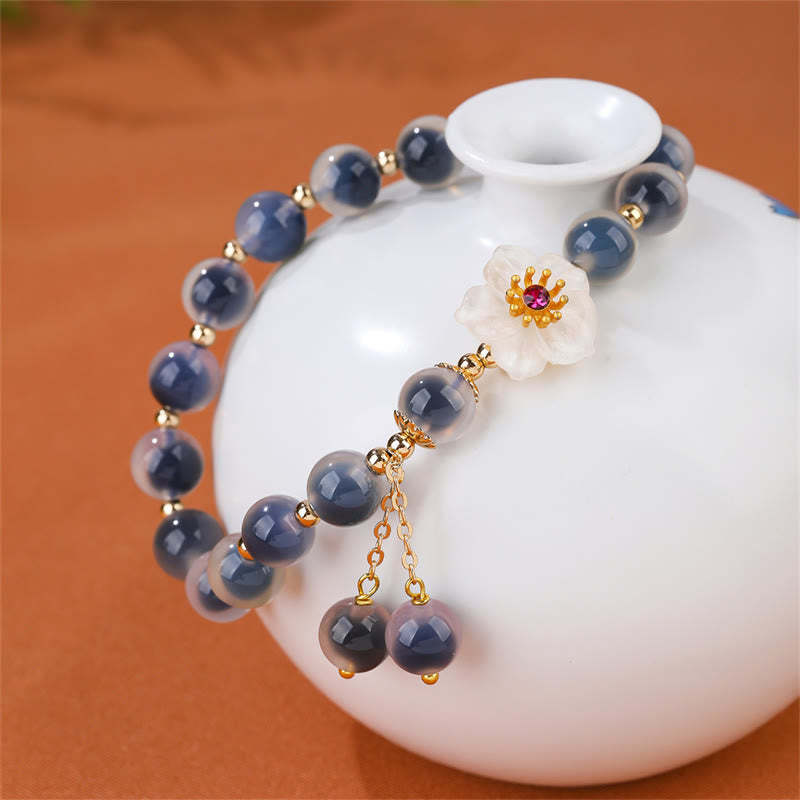 Natural Blue Candy Agate Cherry Blossom Healing Strength Bracelet