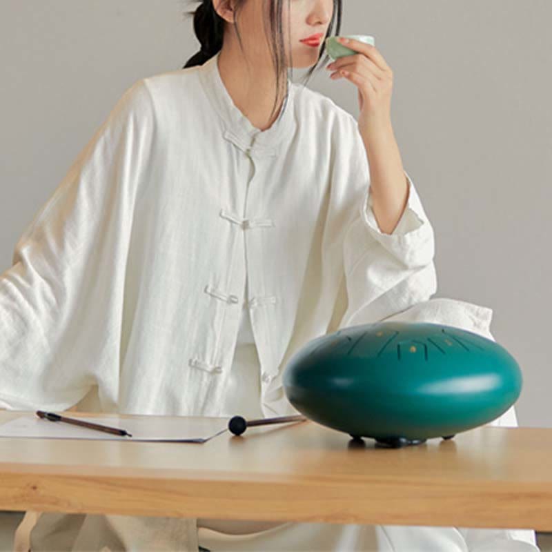 Plain Frog-Button Design Shirt Zen Tai Chi Meditation Top Clothing Cotton Linen Jacket