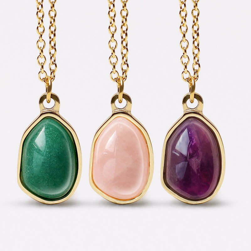 Natural Green Aventurine Amethyst Rose Quartz Blessing Necklace Pendant