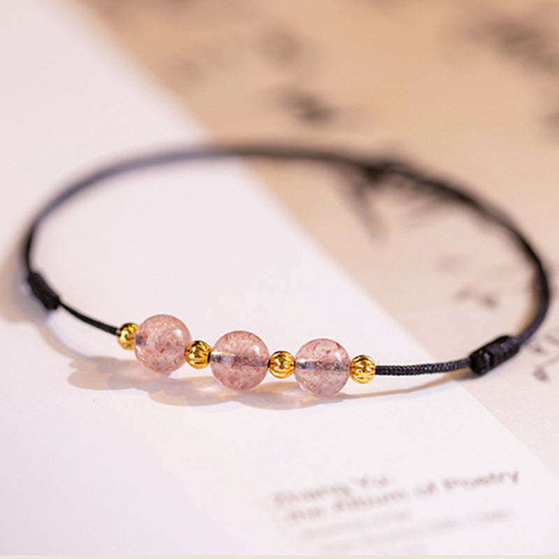 Strawberry Crystal Beads Luck Red String Anklet