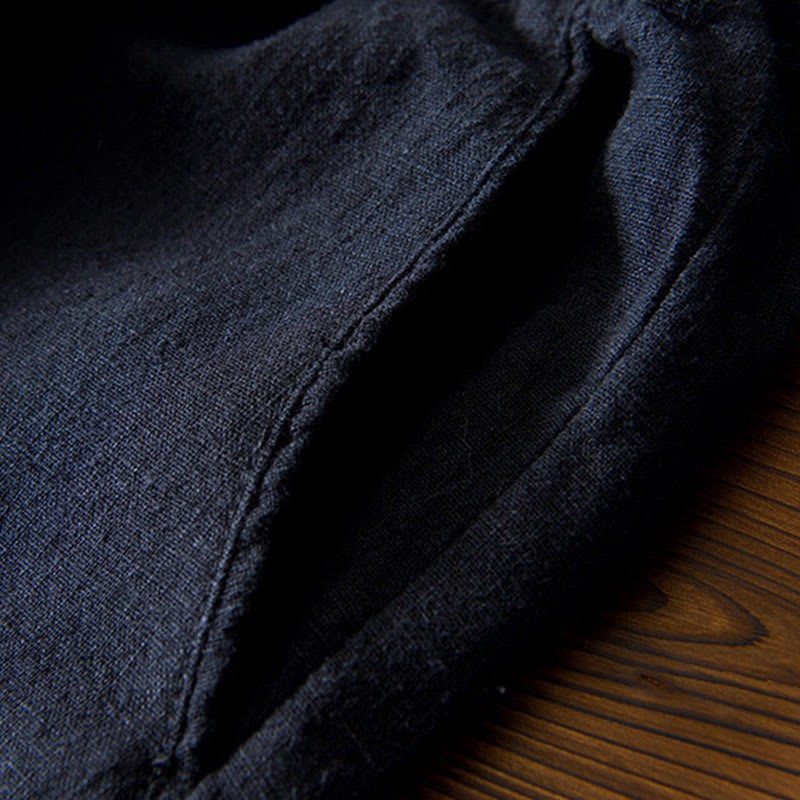Casual Solid Color Simple Design Drawstring Ramie Linen Men's Pants With Pockets