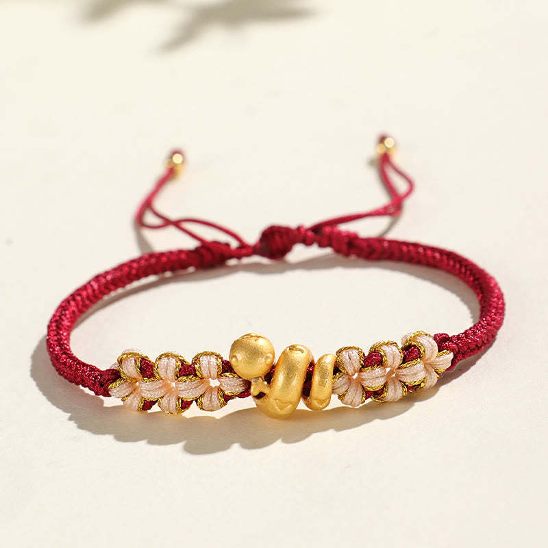 Handmade 999 Sterling Silver Year Of The Snake Red String Heart Peach Blossom Luck Bracelet