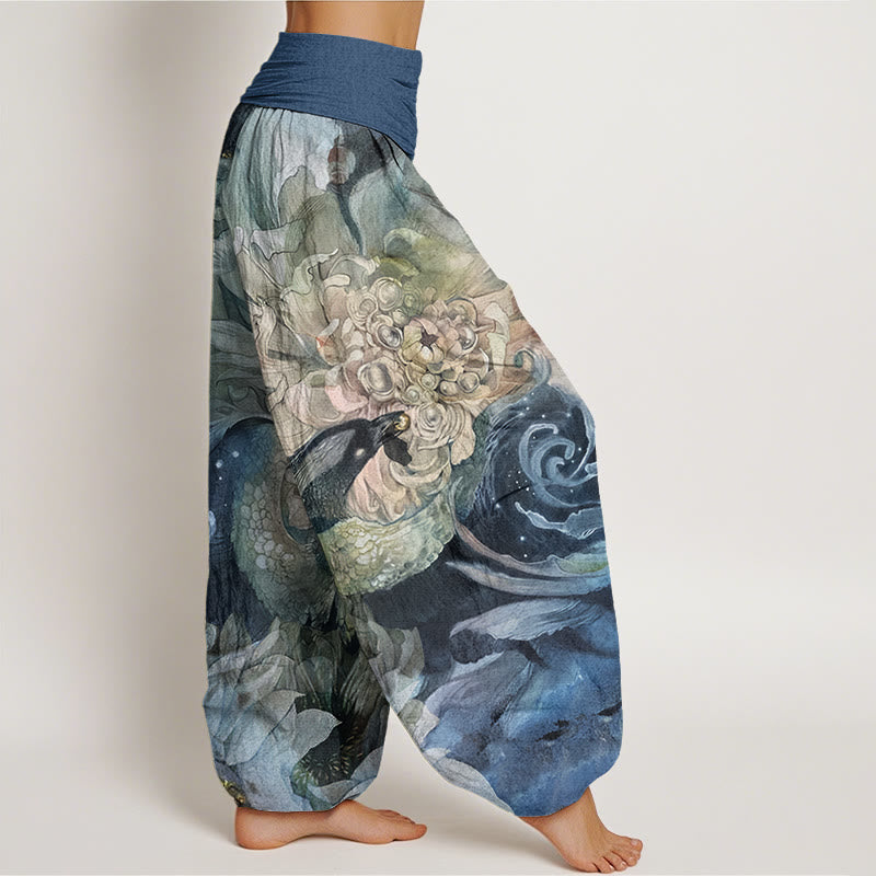 Phoenix Lotus Pattern Women's Elastic Waist Harem Pants