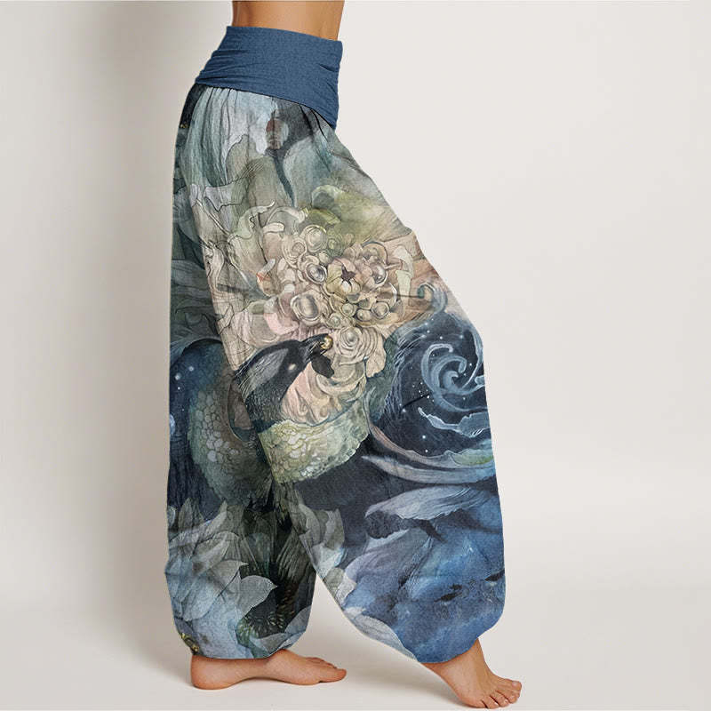 Phoenix Lotus Pattern Women's Elastic Waist Harem Pants