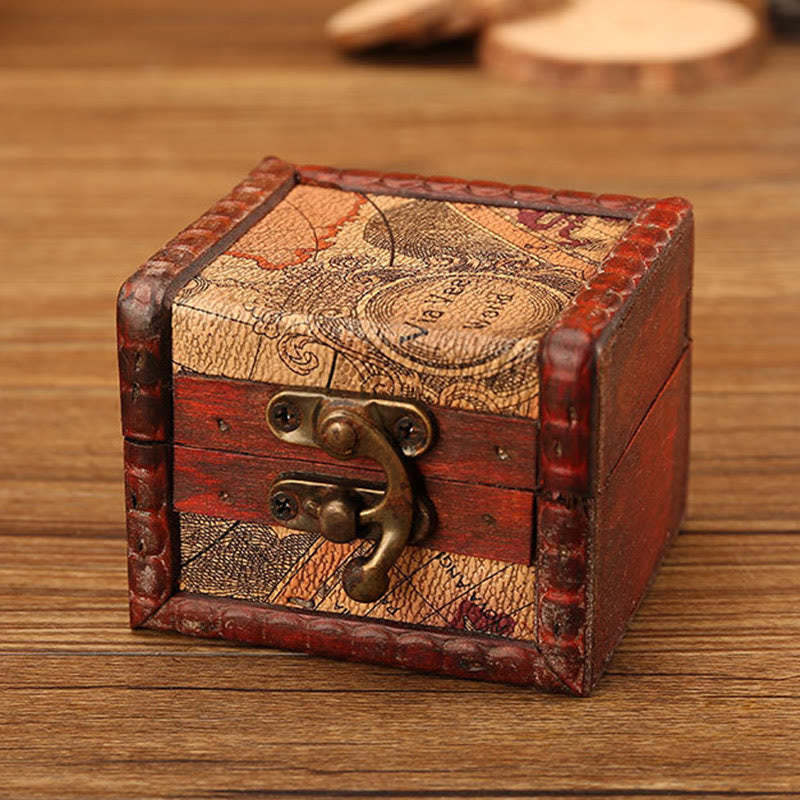 Retro Small Square Wood Jewelry Box Lotus Grass Flower Grape Copper Coin Daffodil Jewelry Storage Box