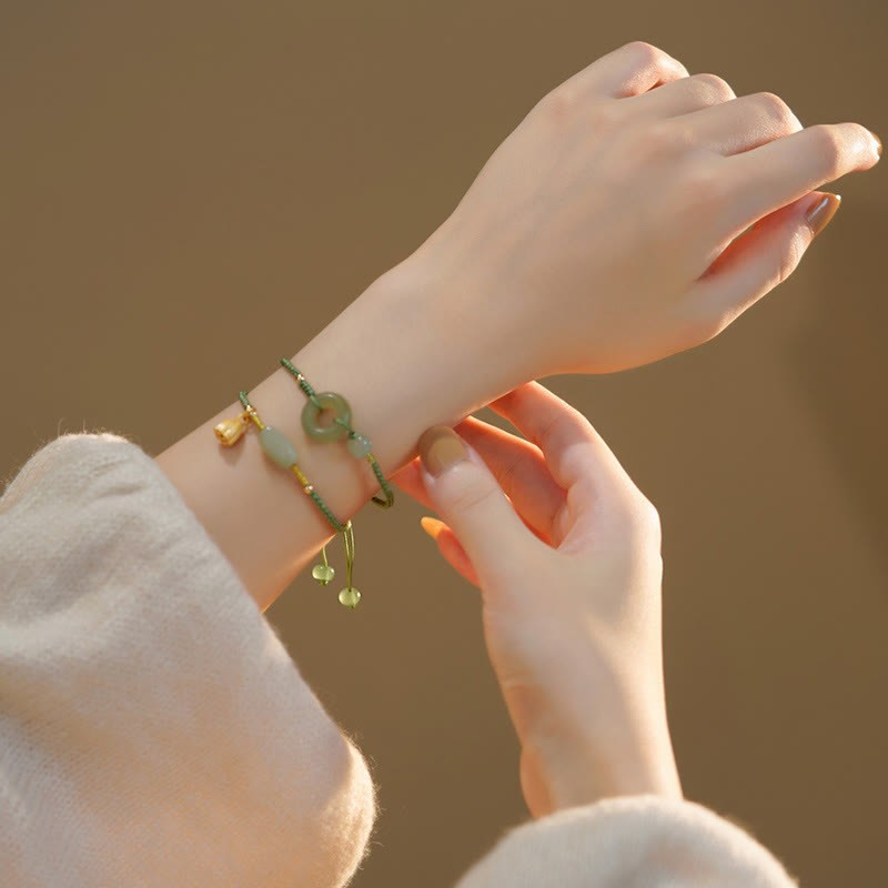 Lotus Jade Peace Buckle Bead Luck Happiness Charm String Bracelet