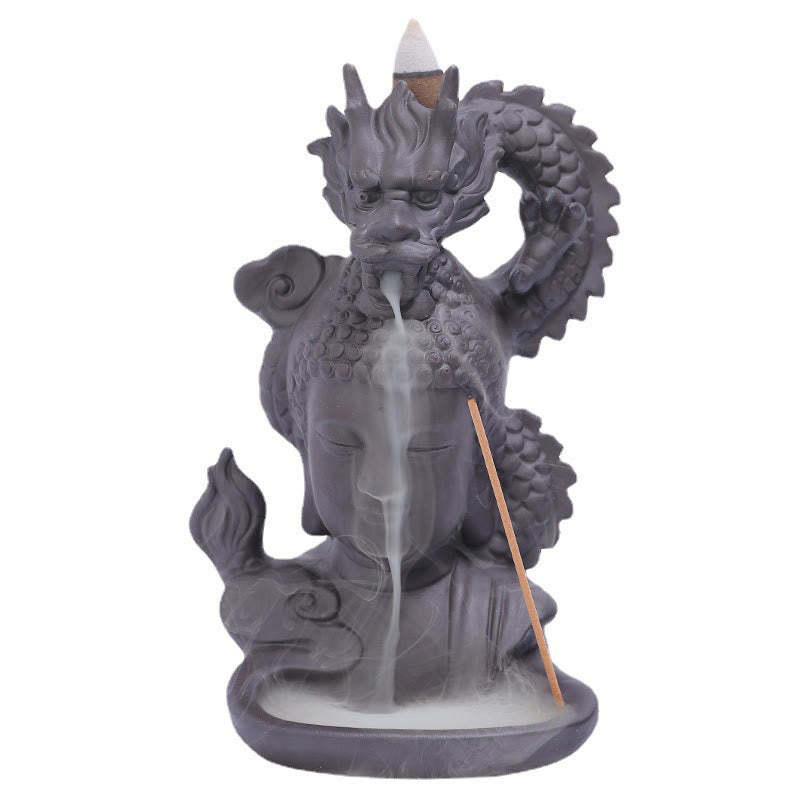 Dragon mystic zen Auspicious Clouds Purple Clay Healing Incense Burner Decoration