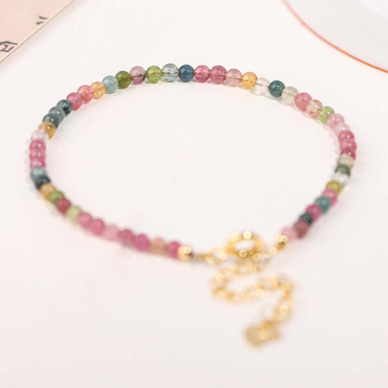 2mm Multicolor Tourmaline Ultra-thin Beads 14k Gold Plated Copper Wisdom Bracelet