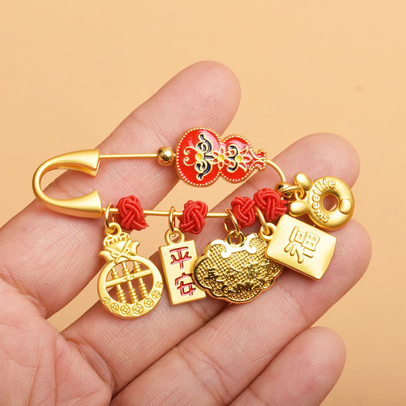 Gourd Dancing Lion Fu Character Safe And Well Blessing Brooch