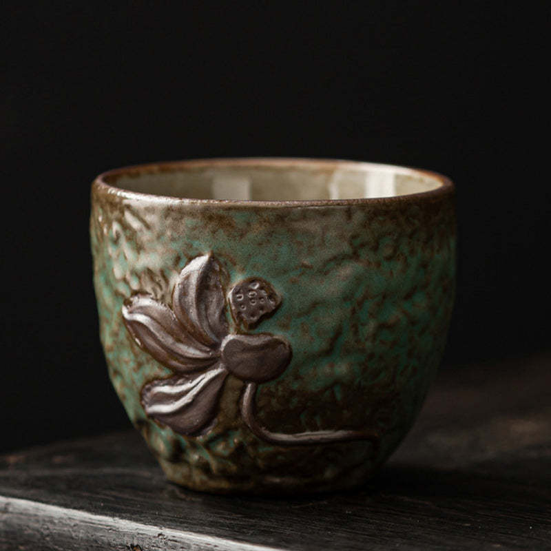 Lotus Pod Leaf Flower Auspicious Clouds Ceramic Teacup Kung Fu Tea Cup
