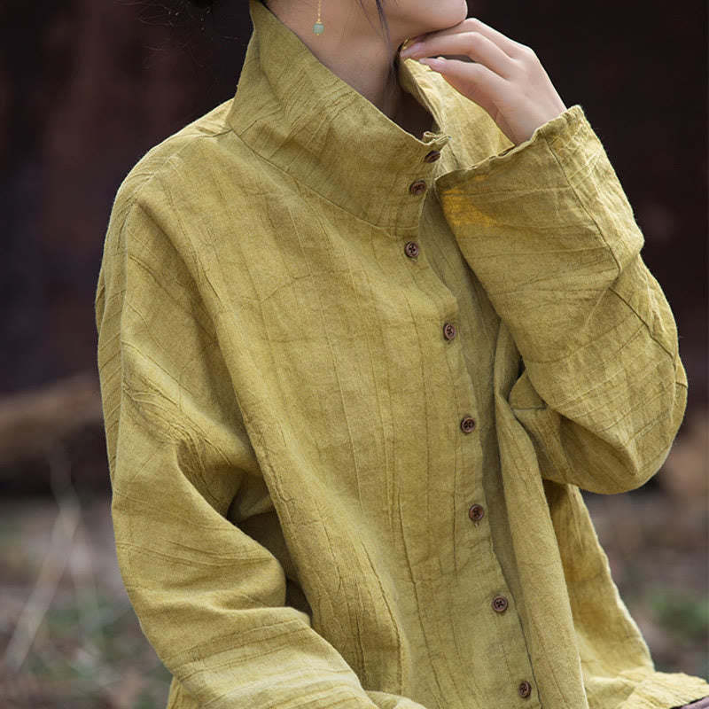 Turtleneck Dyeing Ramie Cotton Chinese Style Cardigan Clothing