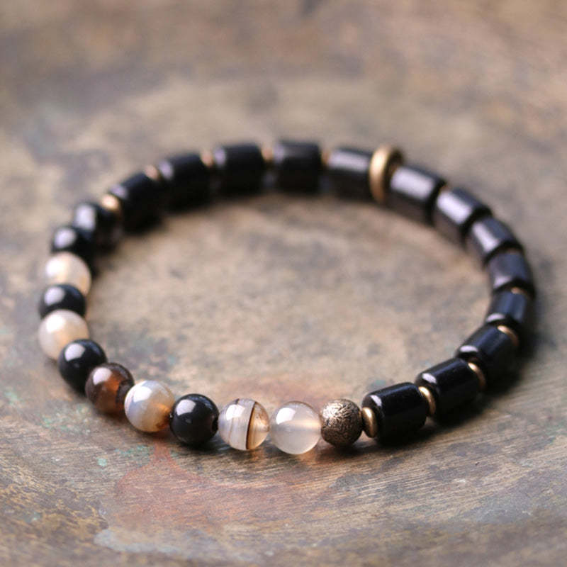 Ebony Wood Red Jasper Moss Agate Crystal Copper Peace Couple Bracelet