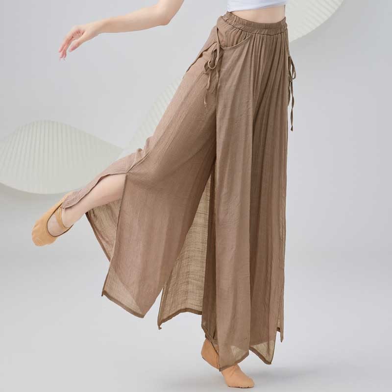 Solid Color Loose Cotton Linen Wide Leg Pants For Yoga Classical Dance