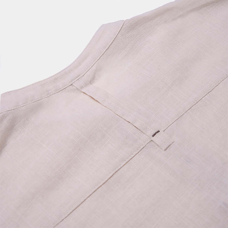 Men's Summer Solid Color Short Sleeve Half Button Cotton Linen Shirt