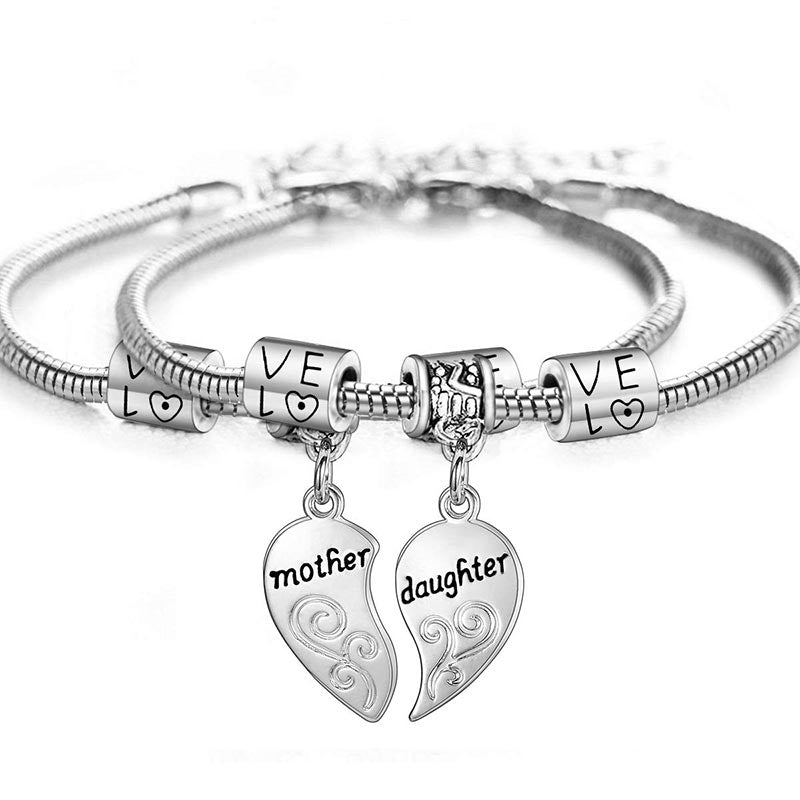 2pcs Matching Heart Mother Daughter Bracelets