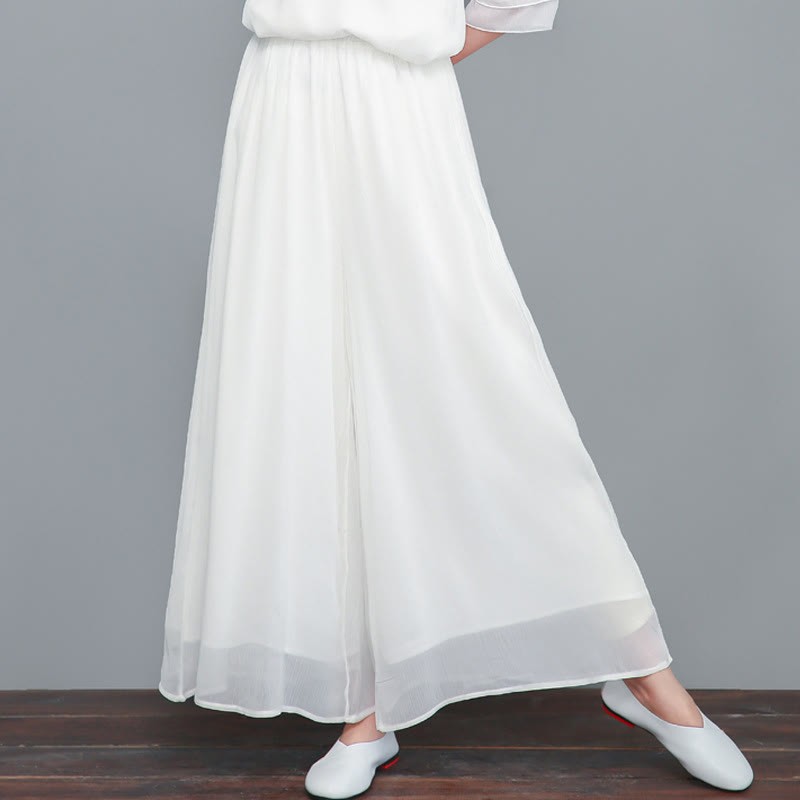 Three Quarter Sleeve Chiffon Cheongsam Midi Dress Wide Leg Pants Meditation Zen Practice Clothing