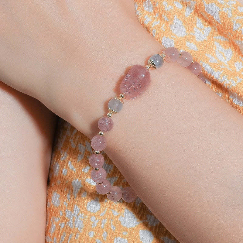 Moonstone Strawberry Quartz Tourmaline PiXiu Healing Bracelet