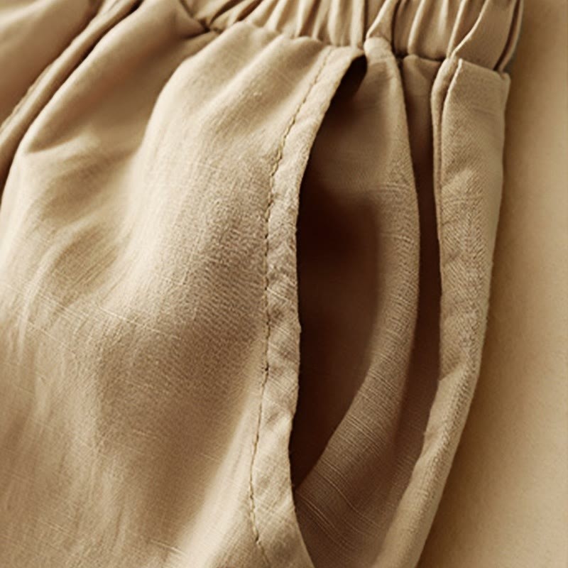 Casual Embroidery Patchwork Fabric 7-8 Length Cropped Pants Women's Cotton Harem Pants With Pockets