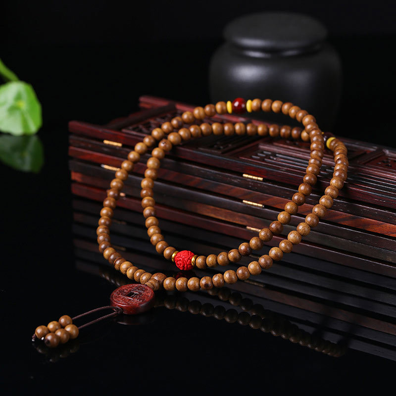 108 Mala Beads Peach Wood Bodhi?Seed Lotus Prayer Meditation Bracelet