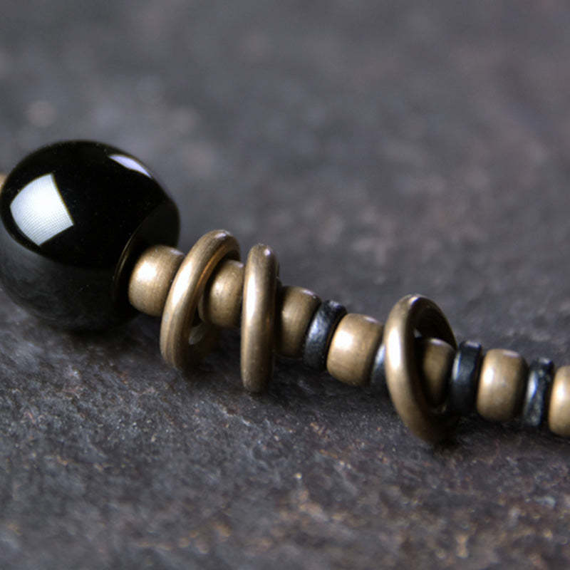 Ebony Wood Dzi Bead Copper Peace Couple Bracelet Necklace Pendant
