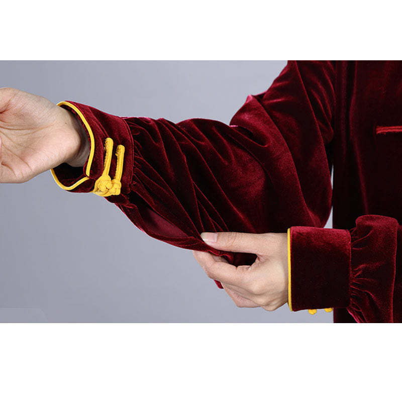 2Pcs Fall Winter Tai Chi Qigong Practice Unisex Frog-Button Meditation Velour Clothing Set