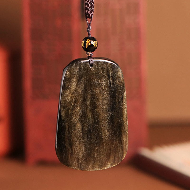 Gold Sheen Obsidian Three Goats Bring Good Luck Pattern Wealth Necklace Pendant