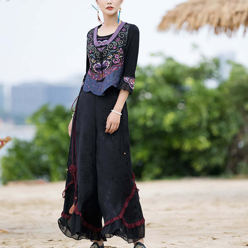 Vintage Frog-Button Embroidery Purple Flower Tang Suit Design Sleeveless Vest