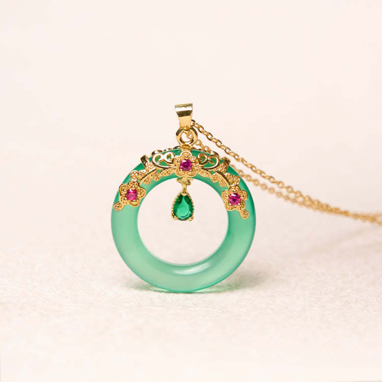 Green Chalcedony Peace Buckle Design Strength Necklace Pendant