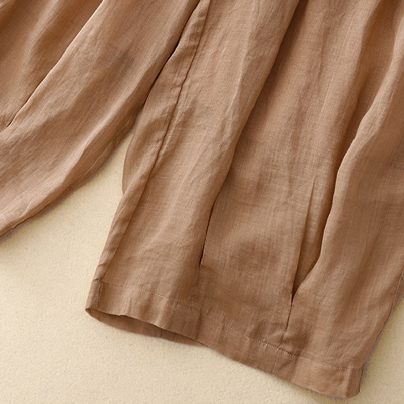 Casual Loose Double Layer 7-8 Length Cropped Pants Women's Cotton Harem Pants With Pockets