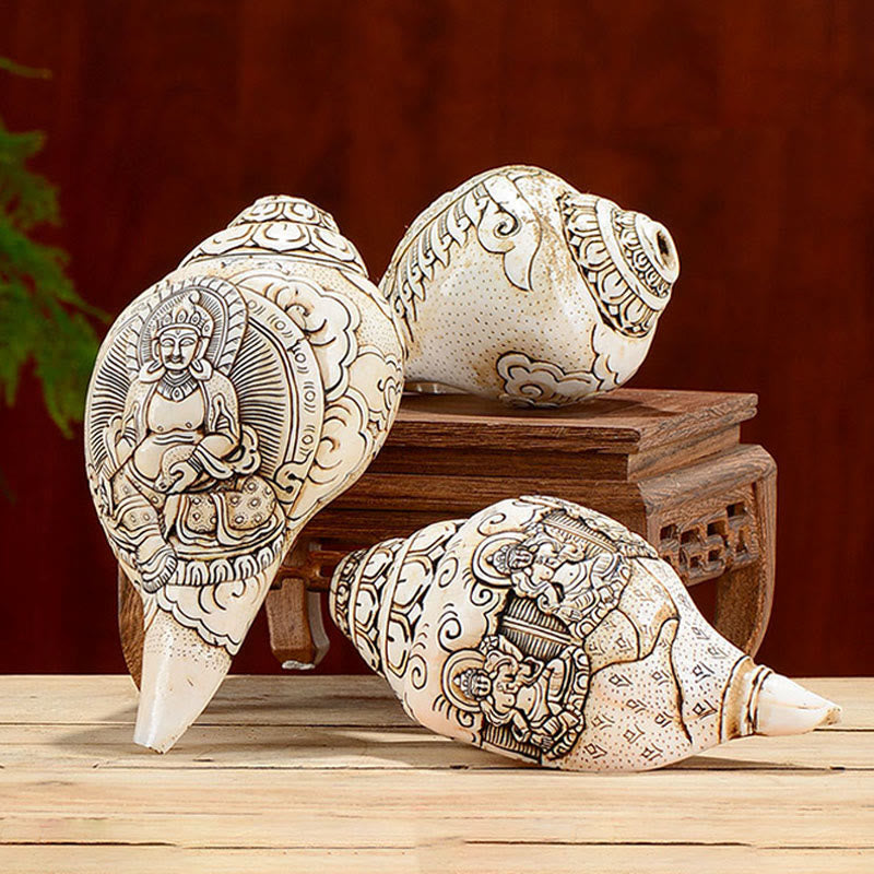 Tibetan Handmade Engraved Shankha mystic zen Avalokitesvara Conch Shell Wealth Decoration