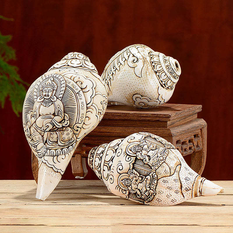 Tibetan Handmade Engraved Shankha mystic zen Avalokitesvara Conch Shell Wealth Decoration