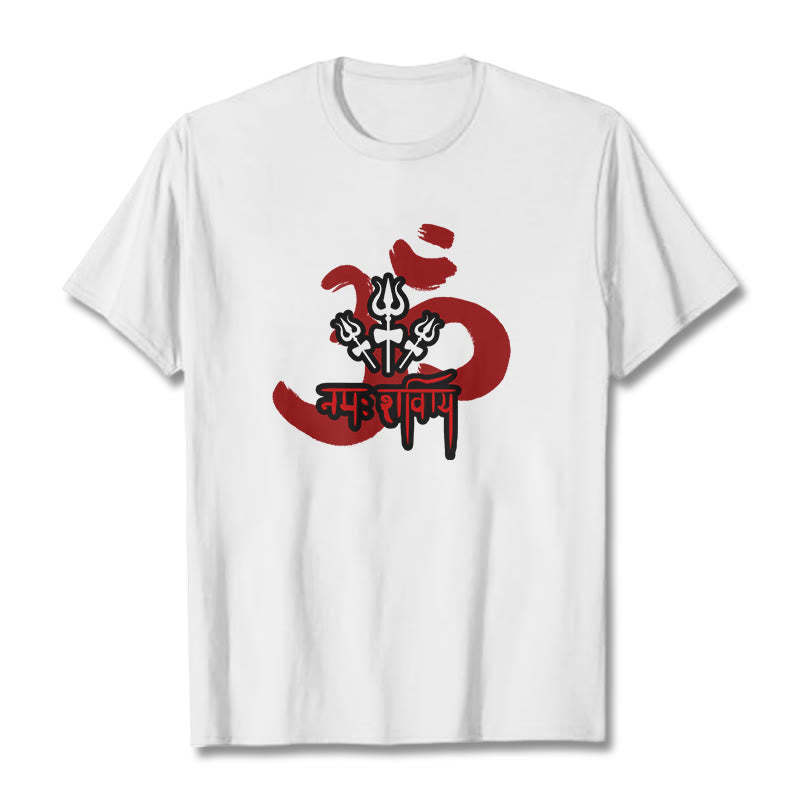 OM NAMAH SHIVAYA Three Small Tridents Cotton Tee T-shirt