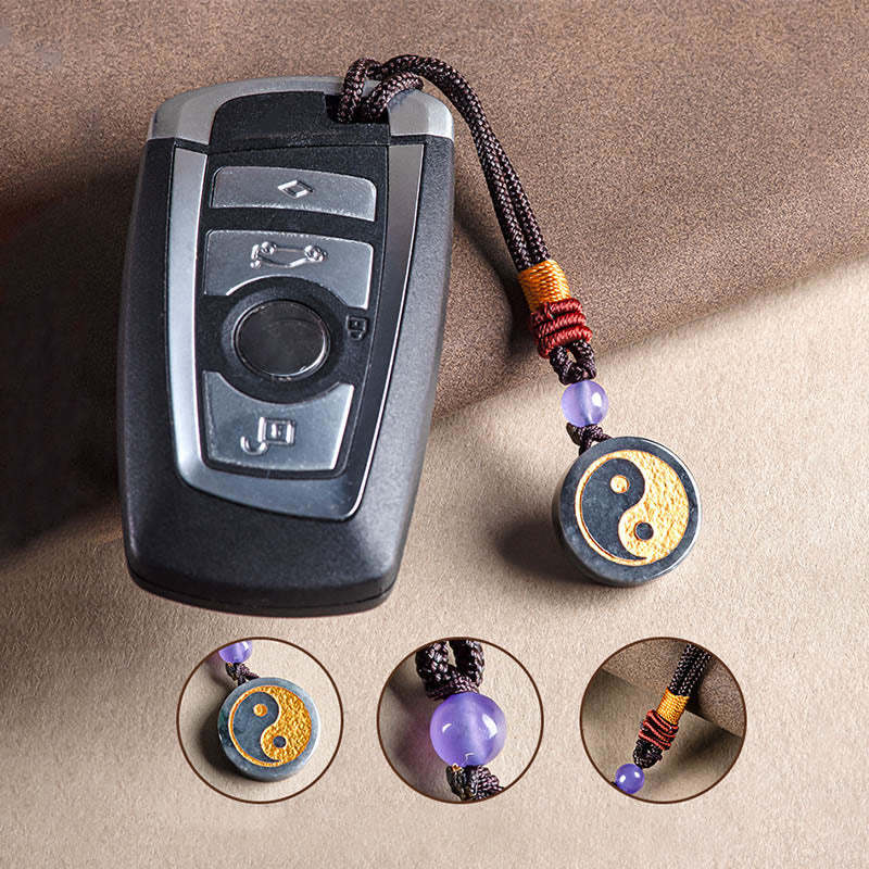 Yin Yang Black Jade Harmony Protection Key Chain