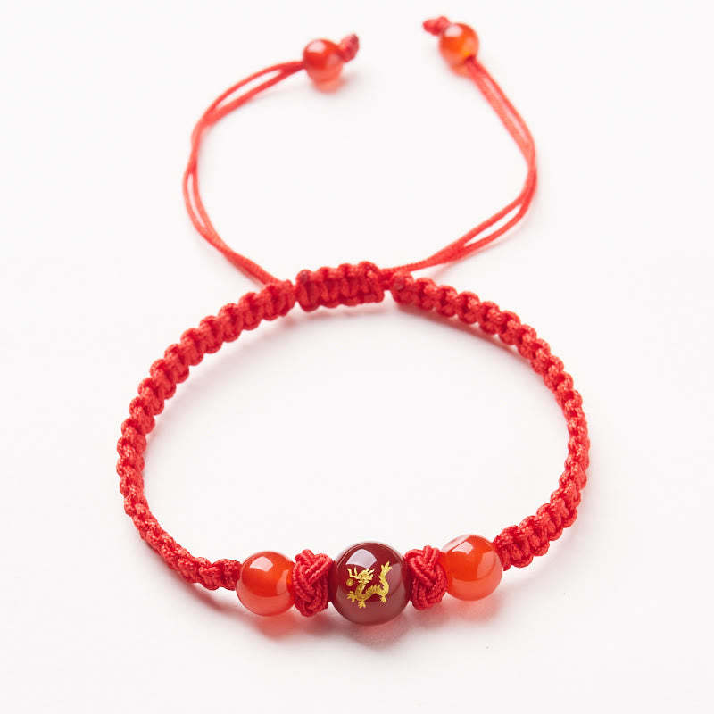 Natural Red Agate Chinese Zodiac Red String Braided Protection Luck Bracelet
