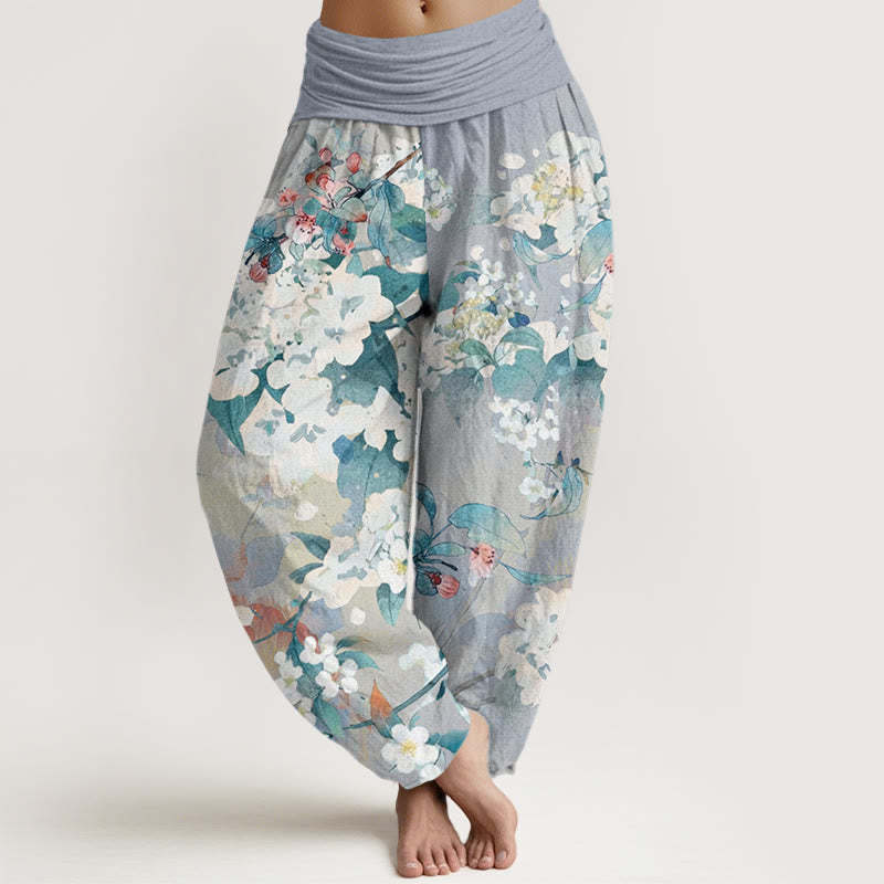 Casual Branch Flower Butterfly Women's Elastic Waist Harem Pants