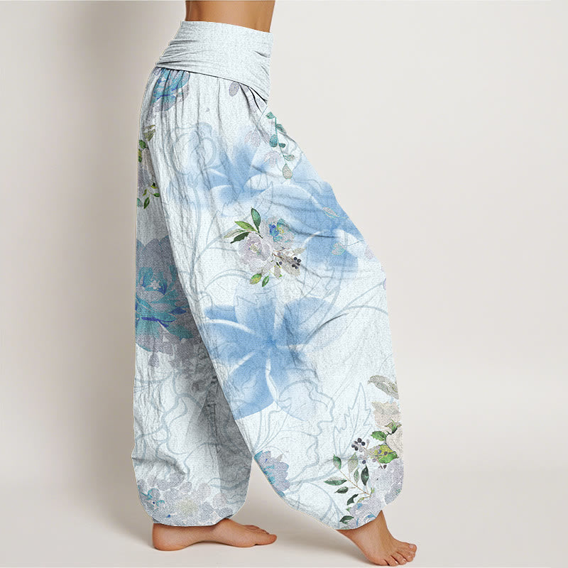 Various Flowers Leaves Pattern Women's Elastic Waist Harem Pants