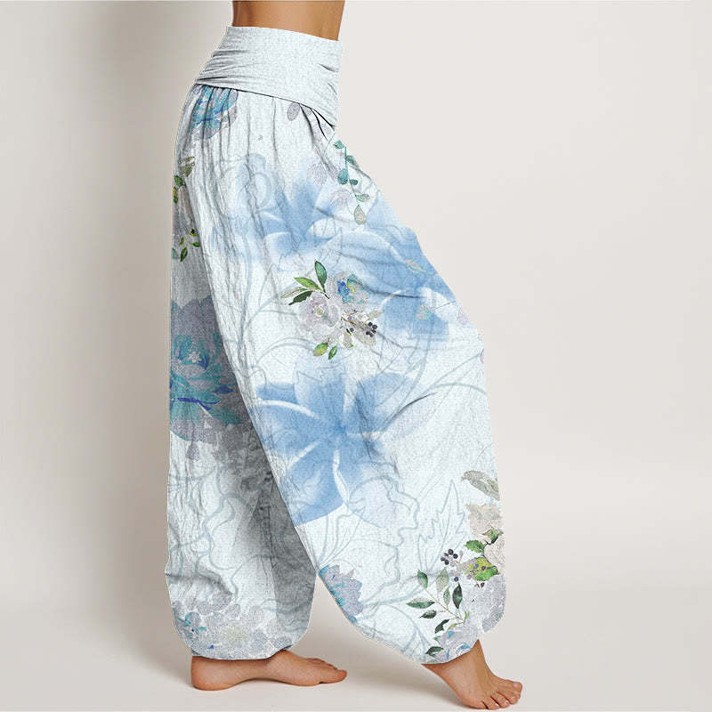 Various Flowers Leaves Pattern Women's Elastic Waist Harem Pants