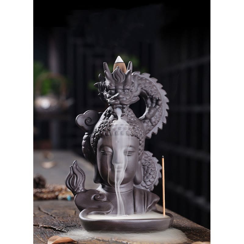 Dragon mystic zen Auspicious Clouds Purple Clay Healing Incense Burner Decoration