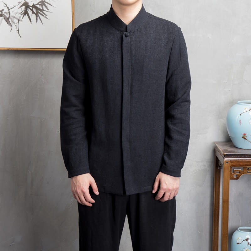 Solid Color Chinese Tang Suit Cotton Linen Jacket Men Clothing