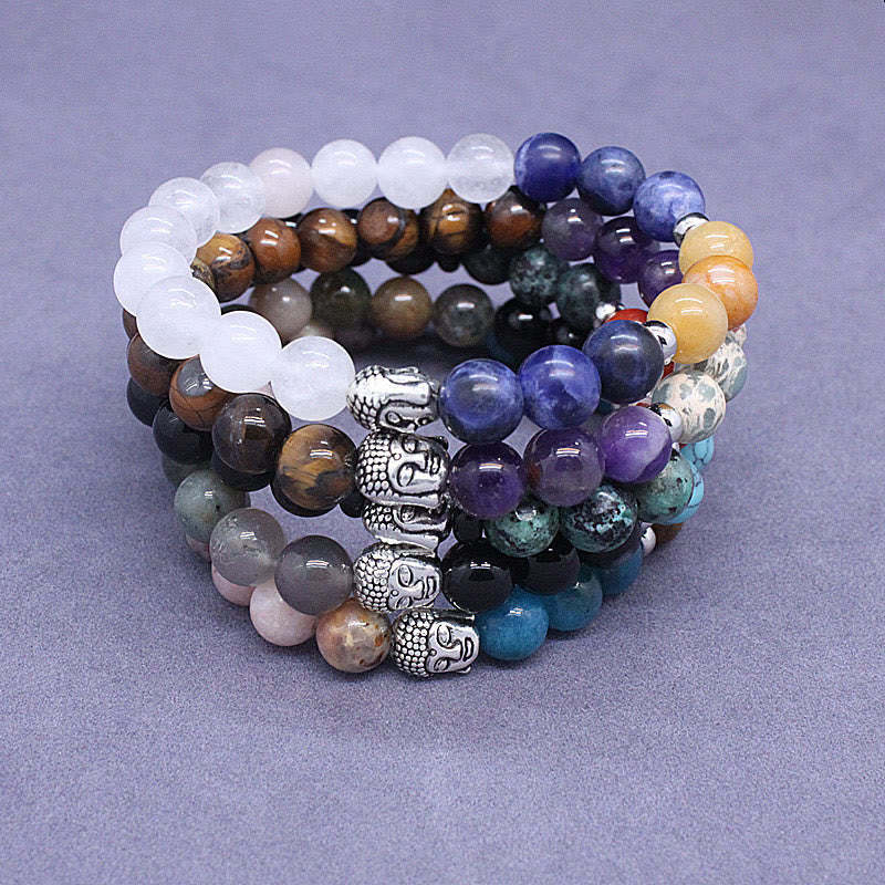 Natural Black Onyx White Stone Green Aventurine Tiger Eye Agate Mixed Color mystic zen Head Protection Bracelet