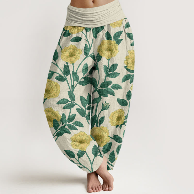 Rose Flowers Totem Pattern Women's Elastic Waist Harem Pants