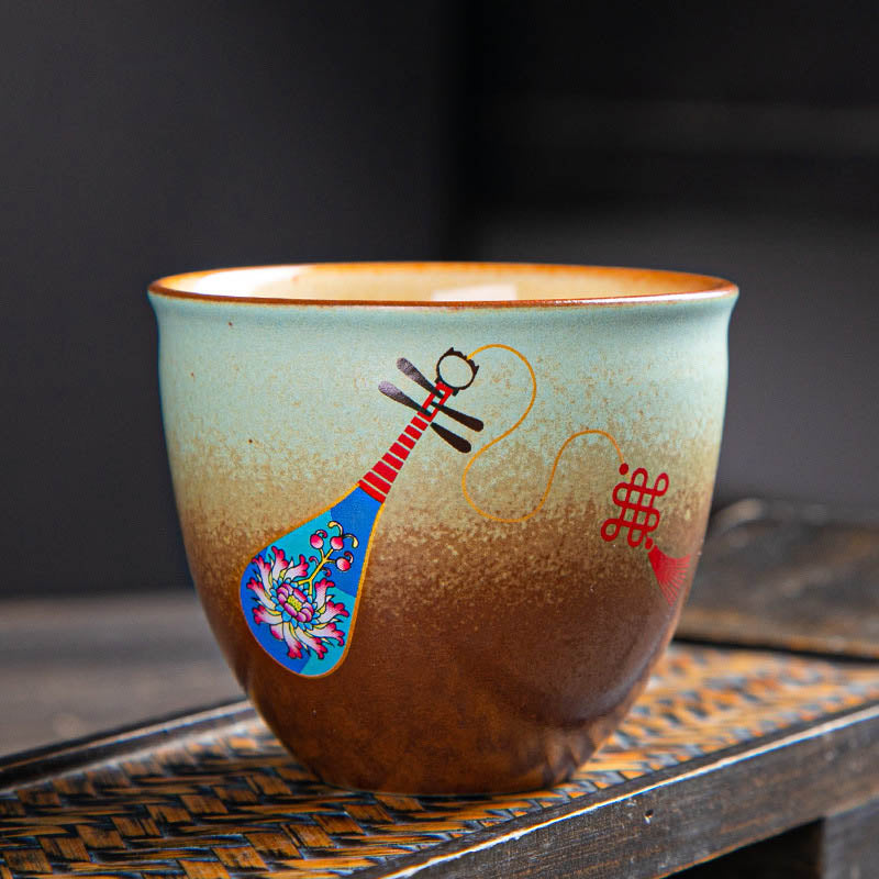 Colorful Deer Pipa Snow Plum Blossoms Mountains Rivers Bird Ceramic Teacup Kung Fu Tea Cup Bowl